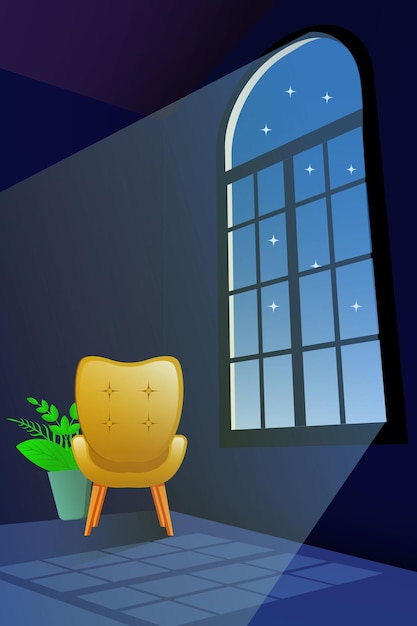 Gradient living room on the corner at night illustration