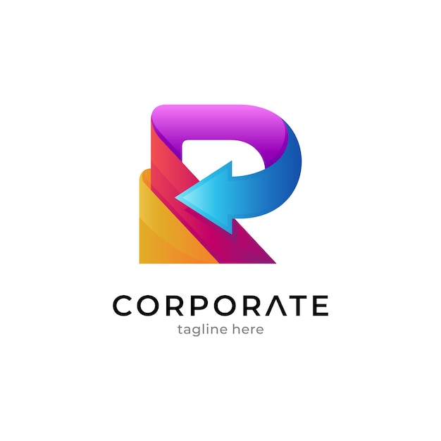 Gradient logo template letter R and arrow