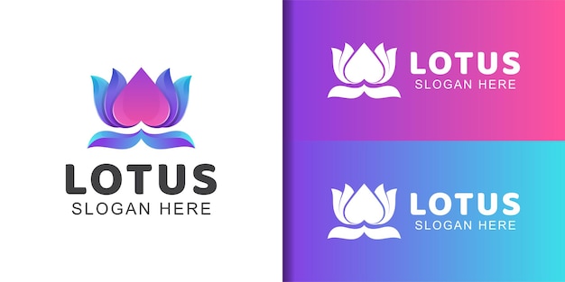 Gradient logos of beauty flower lotus with love icon symbol for spa and beauty product