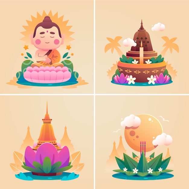 Gradient loy krathong illustration set