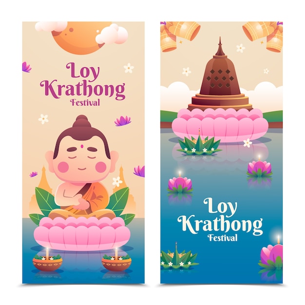 Gradient loy krathong vertical banner template set