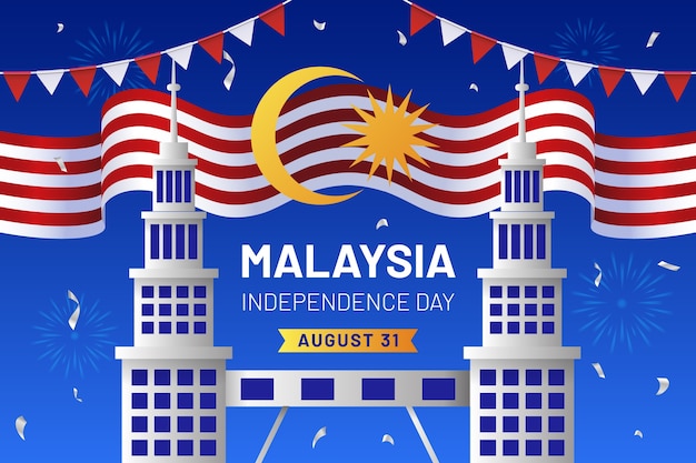 Gradient malaysia independence day illustration with building