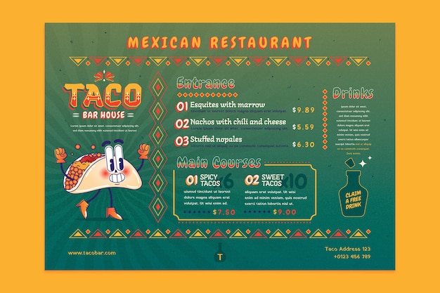 Gradient mexican bar menu