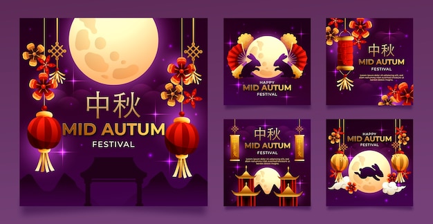 Gradient mid-autumn festival instagram posts collection