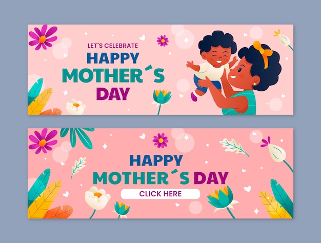 Gradient mother's day horizontal banners pack