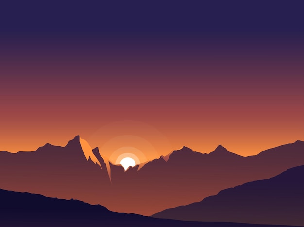 Vector gradient mountain sunset landscape