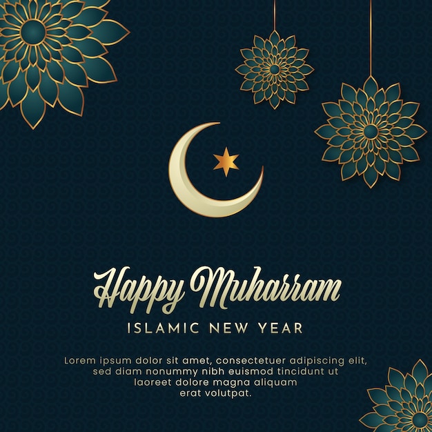 Vector gradient muharram islamic new year template on blue background