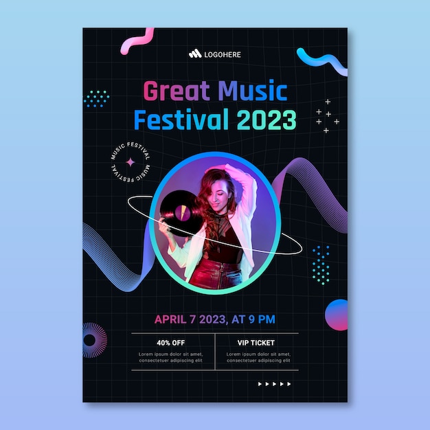 Gradient music festival poster  template