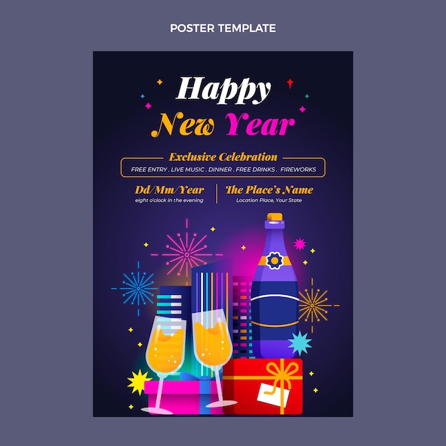 Gradient new year vertical poster template