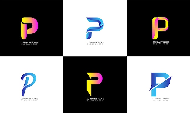 Gradient P lettering logo collection