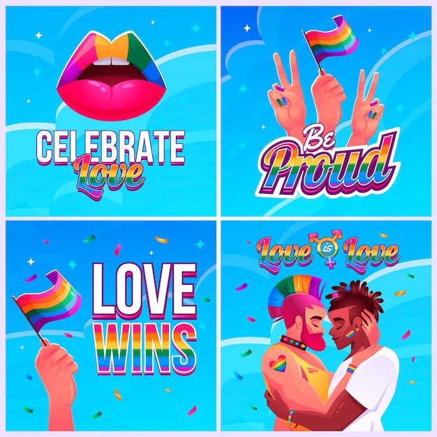 Vector gradient pride month cards set collection