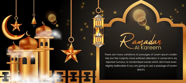 Gradient Ramadan Mubarak luxury Islamic banner Facebook cover Premium Vector