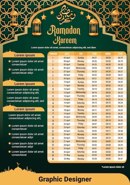 Gradient ramadan realistic calendar template