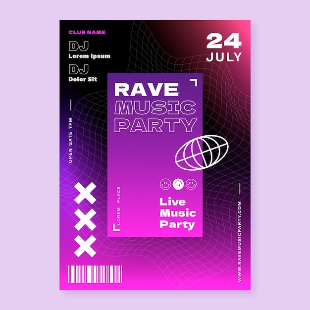 Gradient rave party poster design