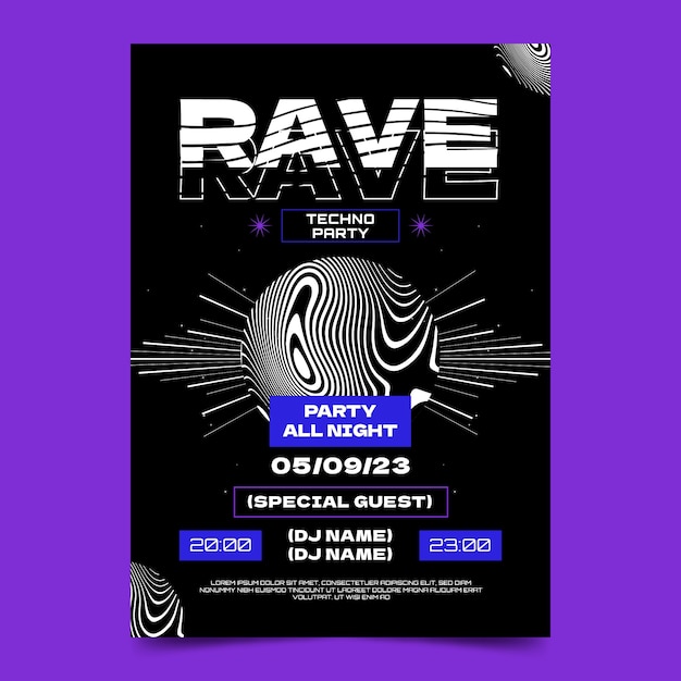 Vector gradient rave party poster template