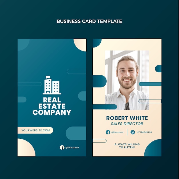 Gradient real estate vertical business card template