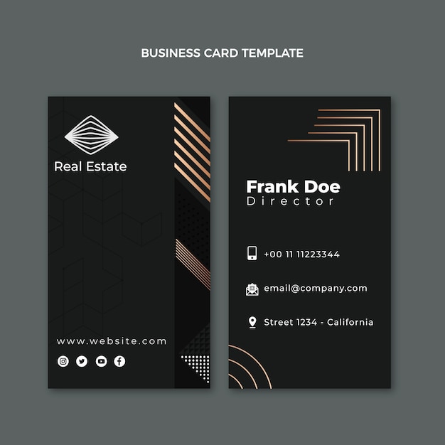 Gradient real estate vertical business card template