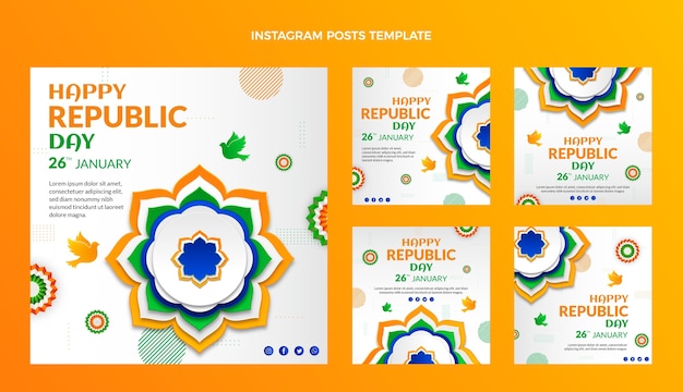 Gradient republic day instagram posts collection