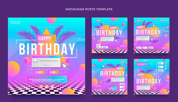 Gradient retro vaporwave birthday ig