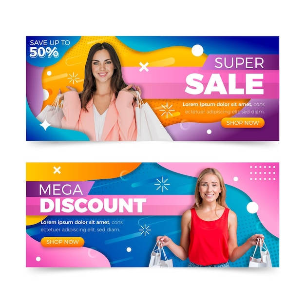 Gradient sale banners set with photo