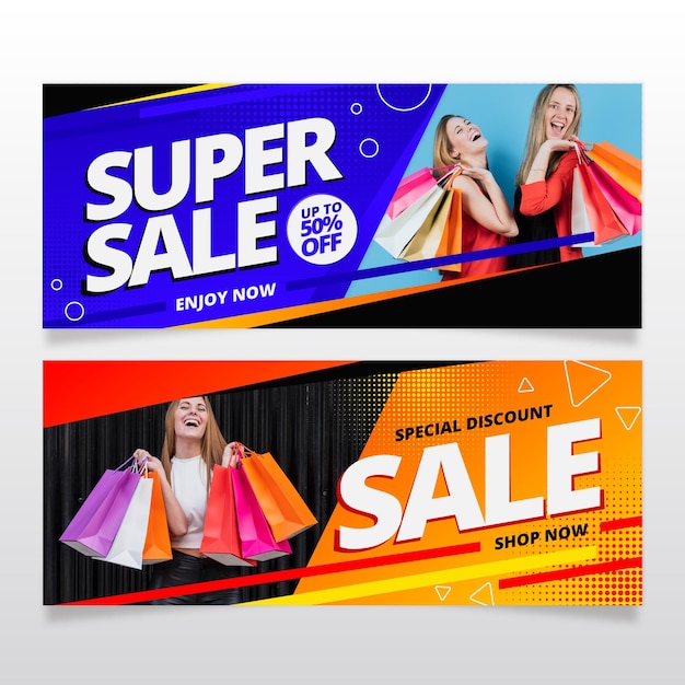 Gradient sale banners set with photo