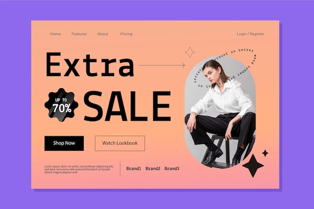 Vector gradient sale landing page template with photo