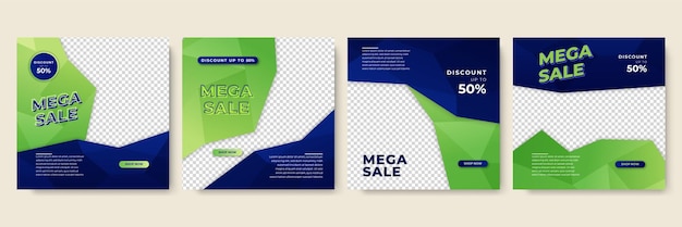 Gradient shape blue green colorful sale post design template background