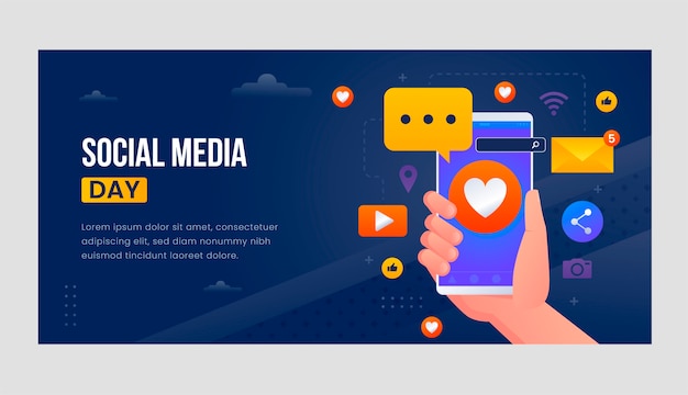 Gradient social media day horizontal banner template