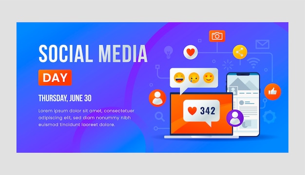 Gradient social media day horizontal banner template