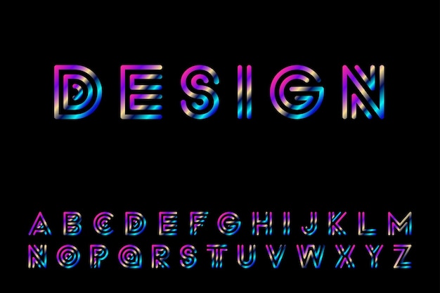 Gradient striped font retro fashion style 80 90s English colorful vector alphabet creative linear latin letters