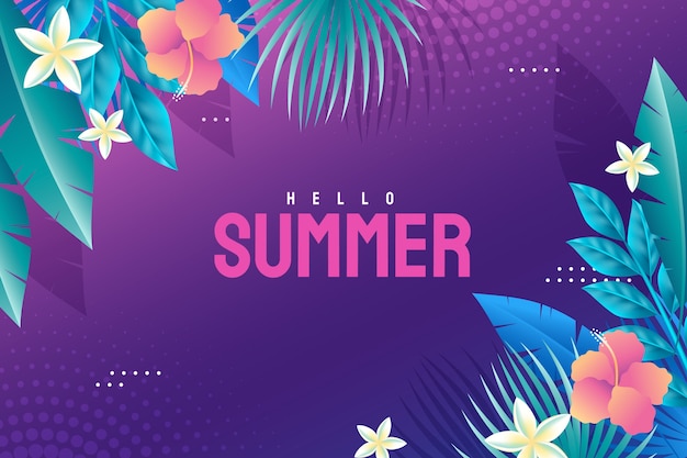 Gradient summer background with flowers and leaves