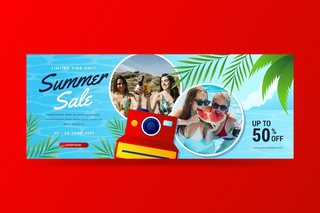 Gradient summer sale banner template with photo