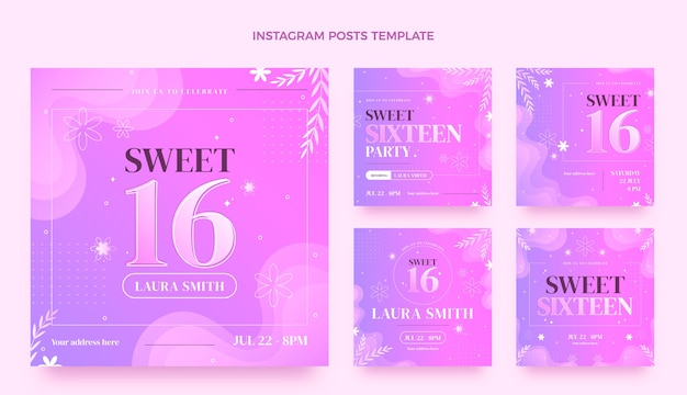 Gradient sweet 16 instagram posts template