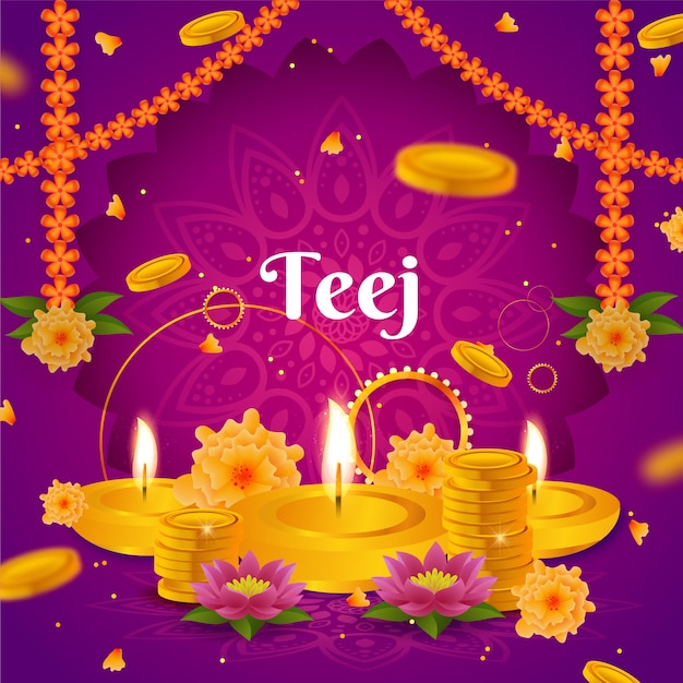 Gradient teej illustration with candles and flowers