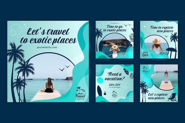 Vector gradient texture travel agency instagram posts