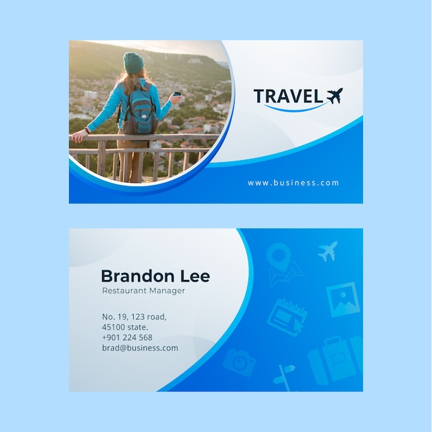 Gradient travel agency horizontal business card template