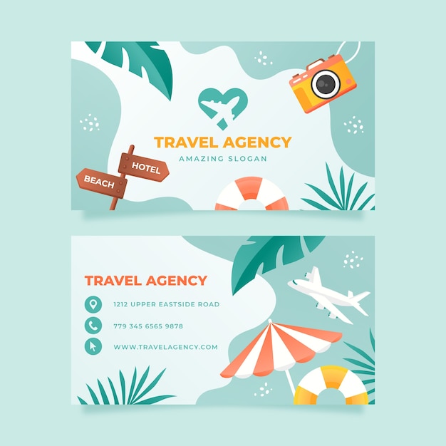 Gradient travel agency horizontal business card template