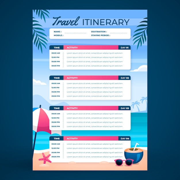 Gradient travel itinerary template design