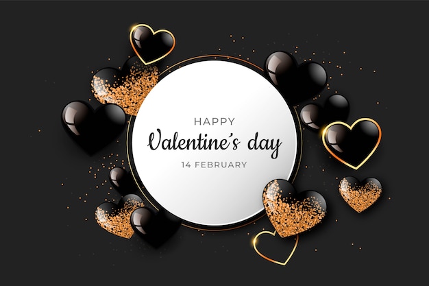 Gradient valentine's day background with black and gold hearts