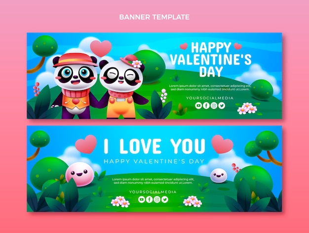 Gradient valentine's day horizontal banners set