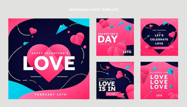 Gradient valentine's day instagram posts collection