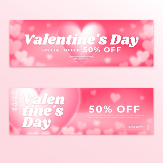 Gradient valentine's day sale horizontal banners set