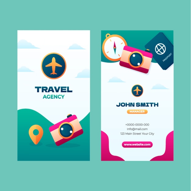 Gradient vertical business card template for travel agency