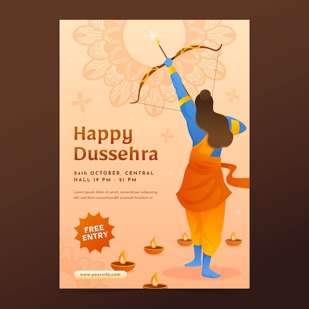 Vector gradient vertical poster template for dussehra festival celebration