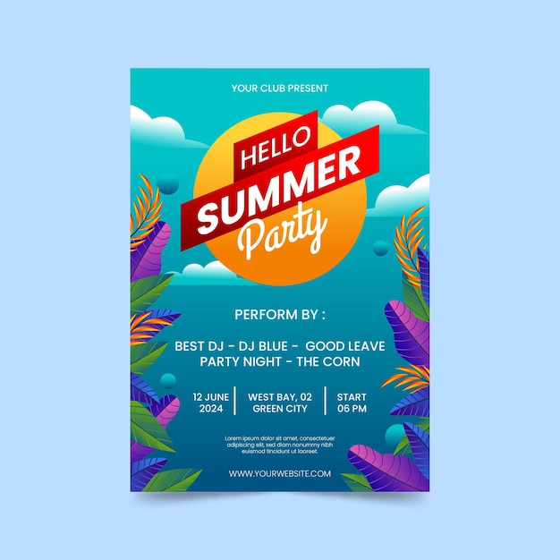 Gradient vertical summer party poster template