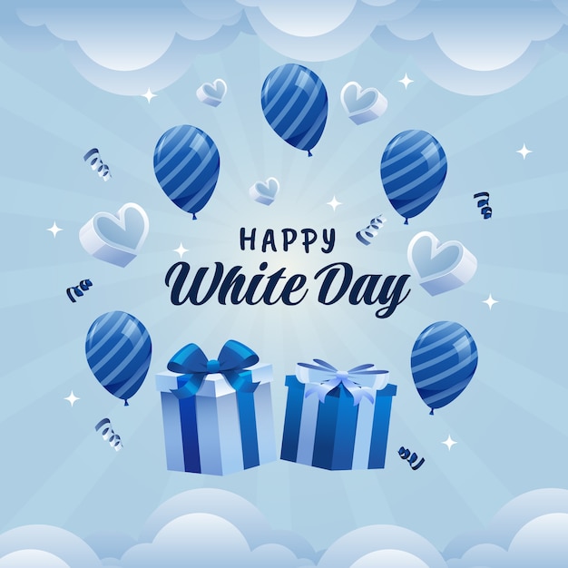 Gradient white day illustration with balloons