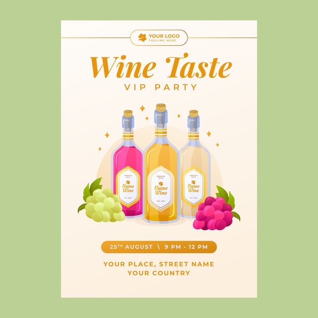 Gradient wine party poster with bottles