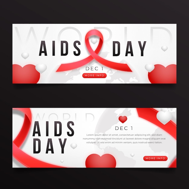 Gradient world aids day horizontal banners set