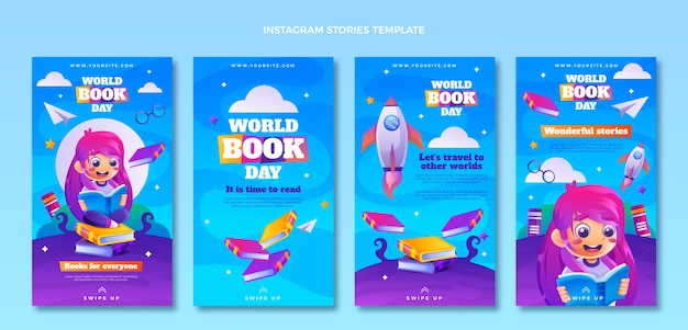 Gradient world book day instagram stories collection