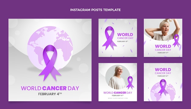 Gradient world cancer day instagram posts collection